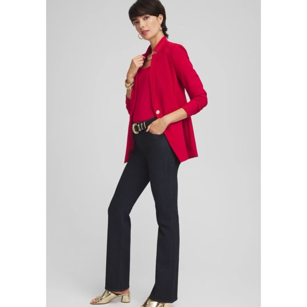 Chico's Notch Collar Ponte Blazer 2.5 US 14 red allure LS Jacket 570372880 $139
